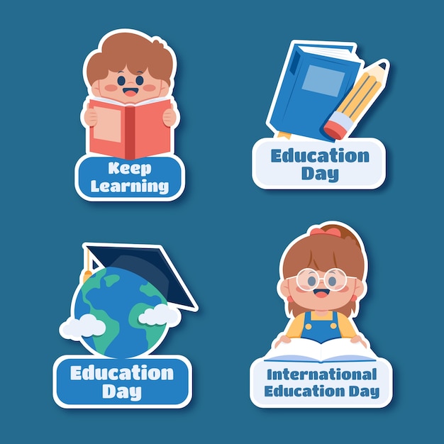 Free vector flat labels collection for international day of education