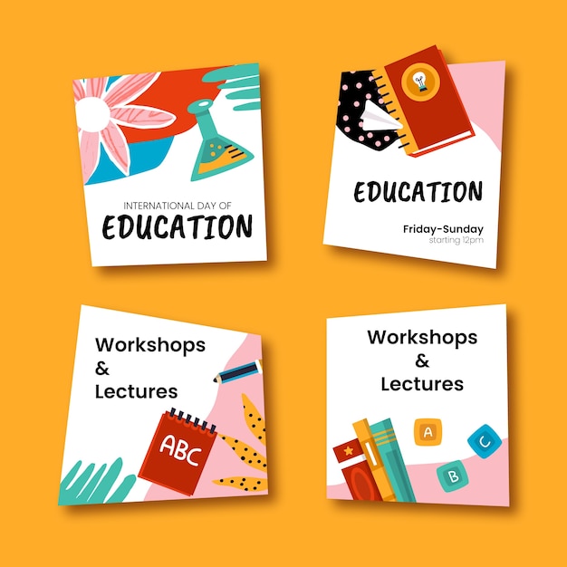 Flat labels collection for international day of education