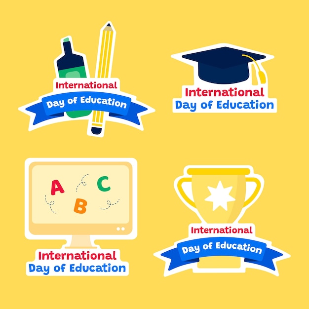 Flat labels collection for international day of education