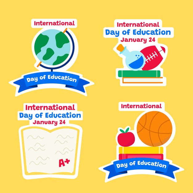 Free vector flat labels collection for international day of education