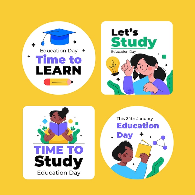 Flat labels collection for international day of education