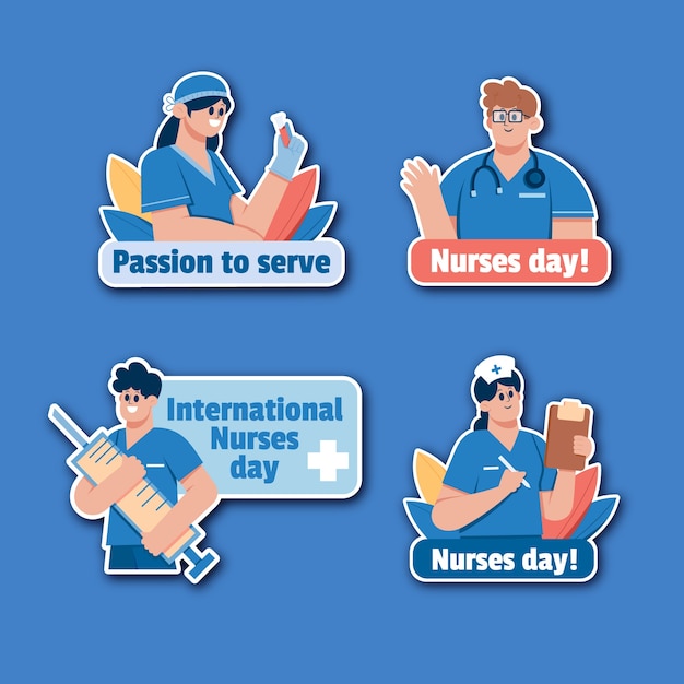 Коллекция плоских этикеток для празднования международного дня медсестер