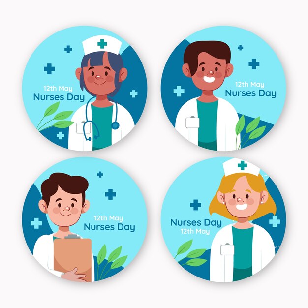 Free vector flat labels collection for international nurses day celebration