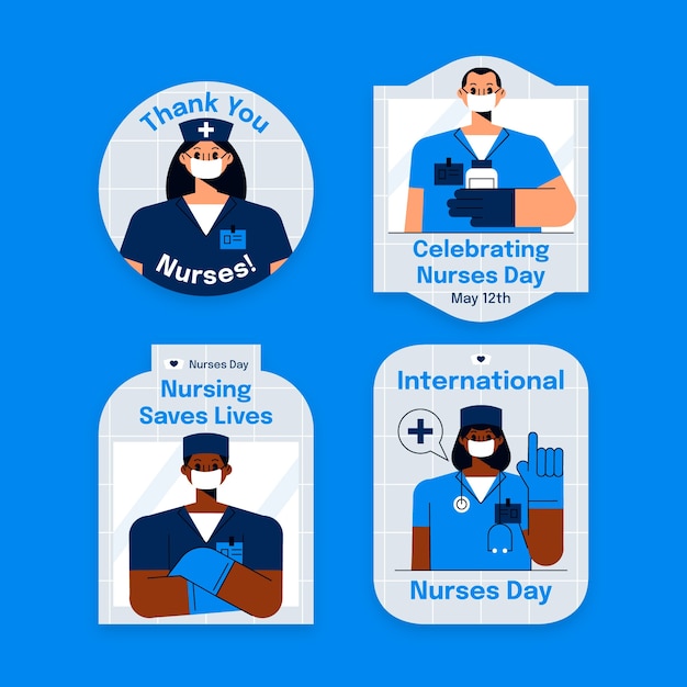 Flat labels collection for international nurses day celebration