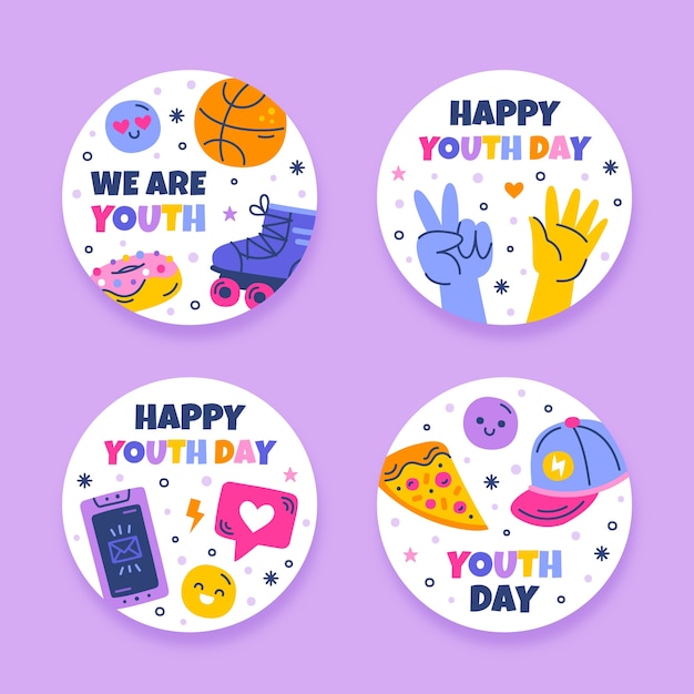 Free vector flat labels collection for international youth day celebration