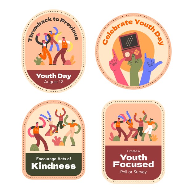 flat labels collection for international youth day celebration