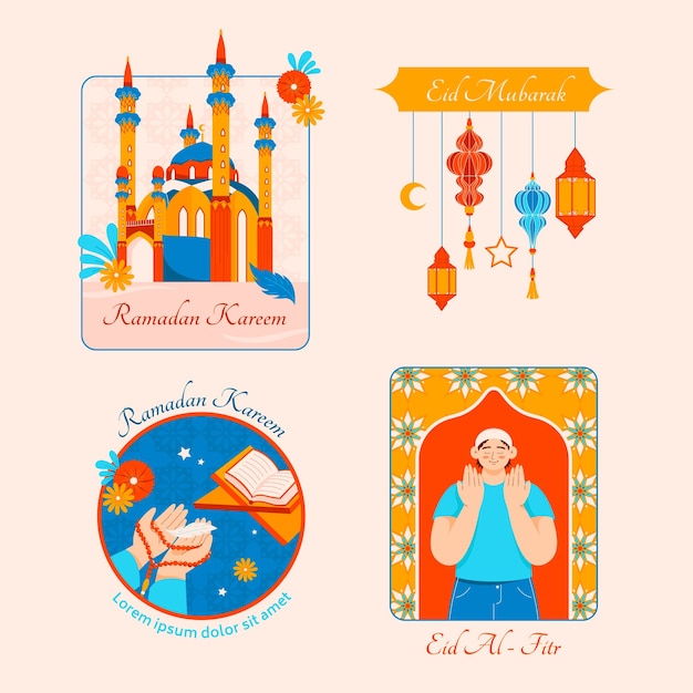 Free vector flat labels collection for islamic ramadan celebration