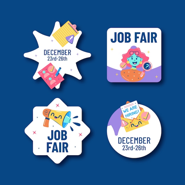 Free vector flat labels collection for job fair event