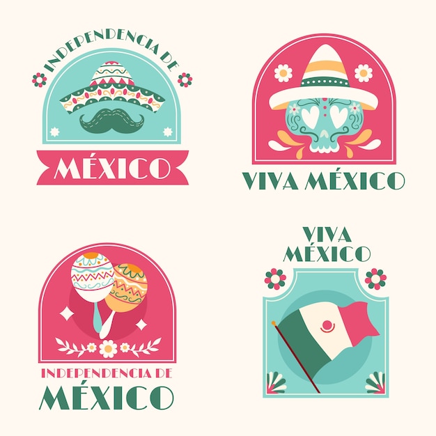 Flat labels collection for mexico independance celebration