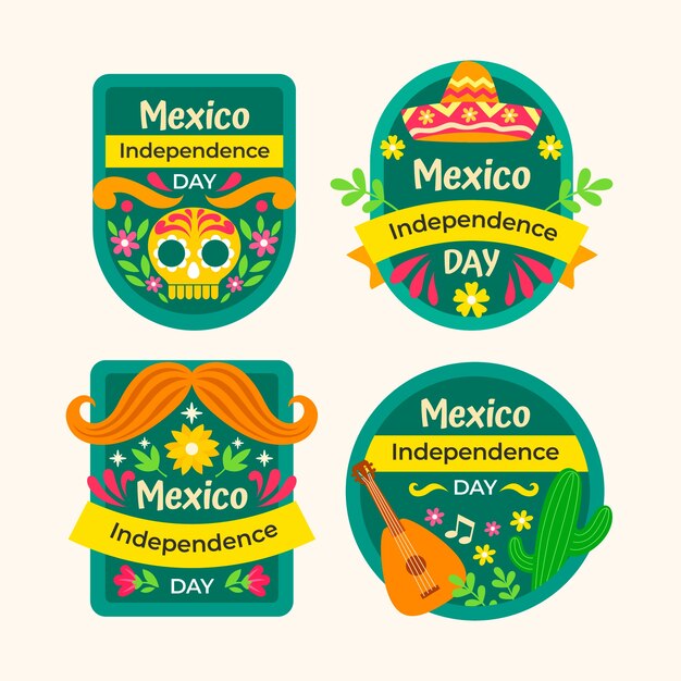 メキシコの独立を祝うためのフラットラベルコレクション