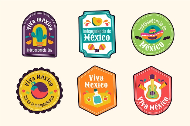 멕시코 독립 축하를 위한 플랫 라벨 컬렉션