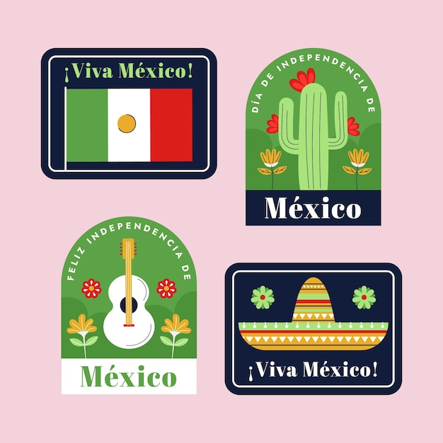 Flat labels collection for mexico independence celebration