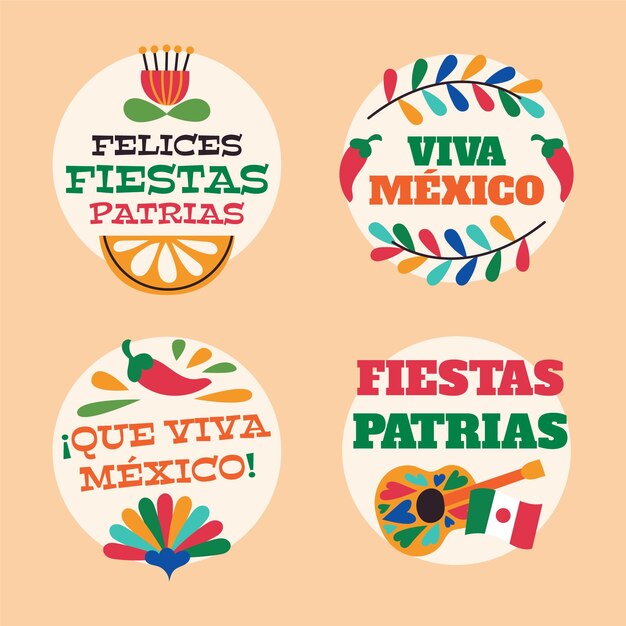 Flat labels collection for mexico independence celebration