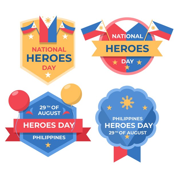 Flat labels collection for national heroes day celebration