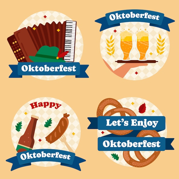 Vettore gratuito collezione di etichette piatte per la celebrazione del festival della birra oktoberfest