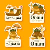 Free vector flat labels collection for onam festival celebration