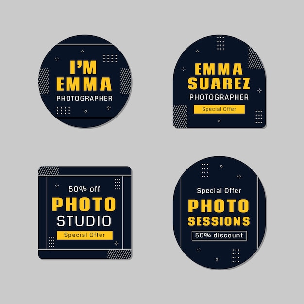 Free vector flat labels collection for photographer career