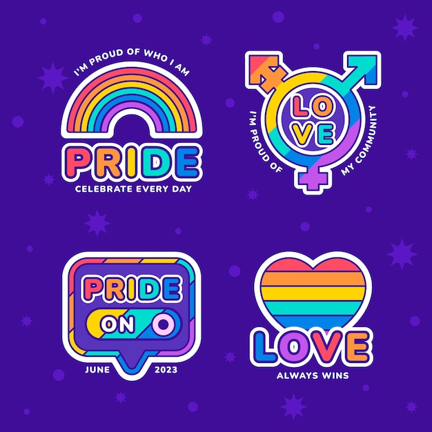 Free vector flat labels collection for pride month celebration