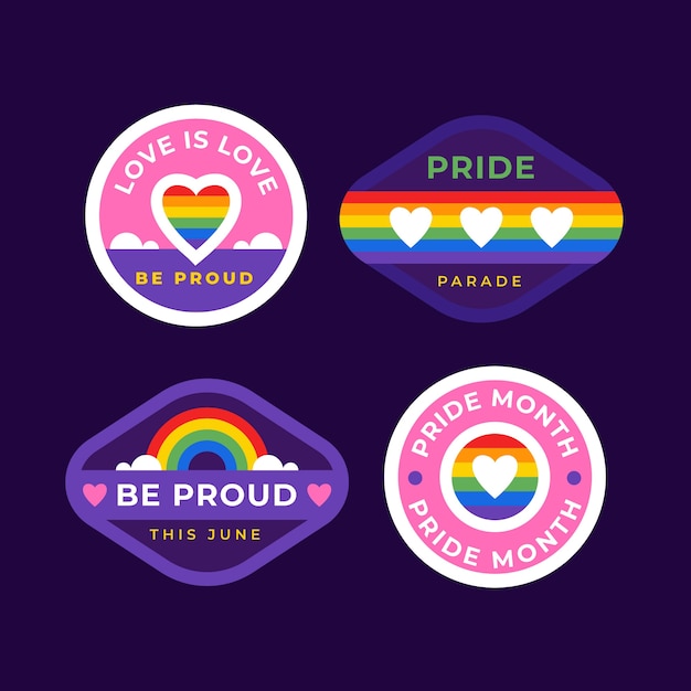 Free vector flat labels collection for pride month celebration