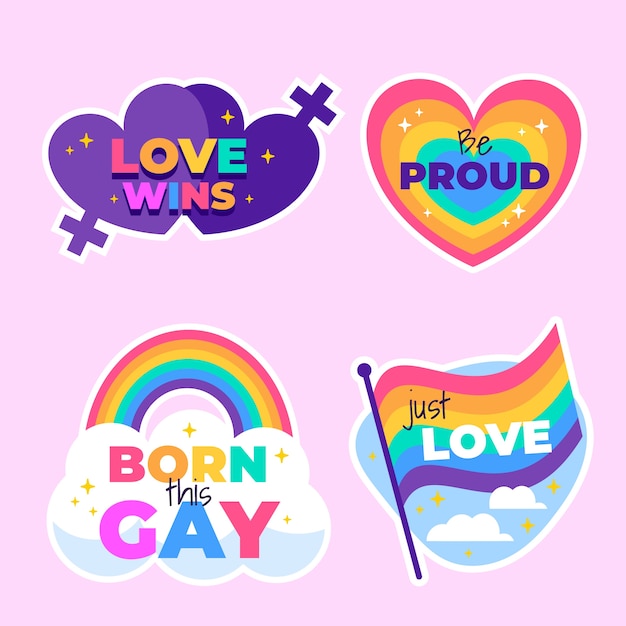 Flat labels collection for pride month celebration