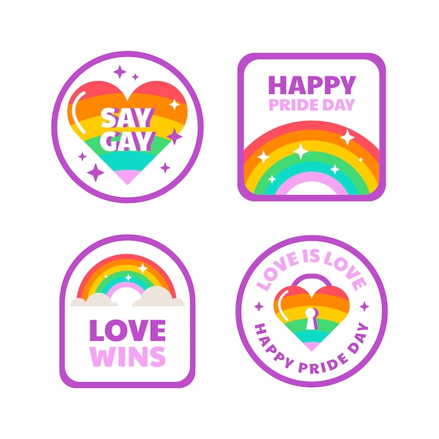 Free vector flat labels collection for pride month celebration