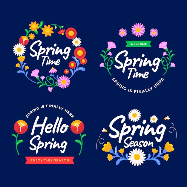 Free vector flat labels collection for spring