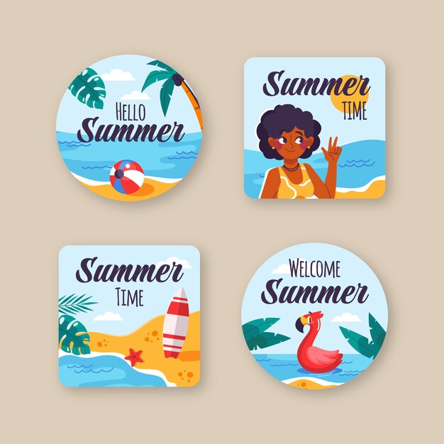 Flat labels collection for summer season celebration