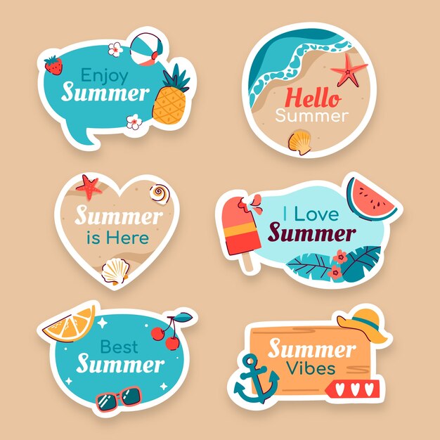 Free vector flat labels collection for summer season