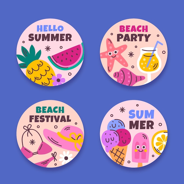 Free vector flat labels collection for summer season