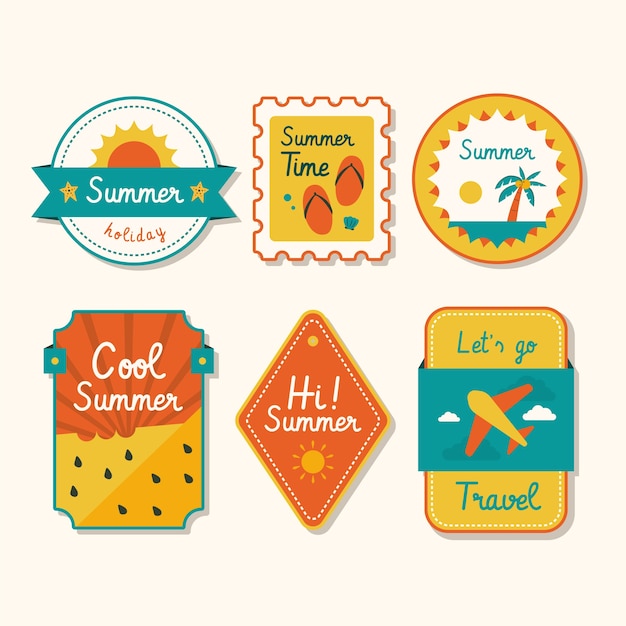 Free vector flat labels collection for summer season
