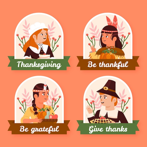 Flat labels collection for thanksgiving celebration