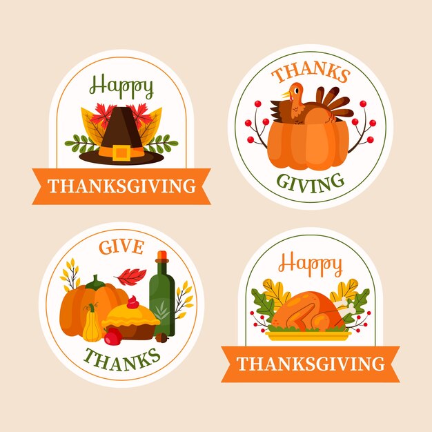 Flat labels collection for thanksgiving celebration