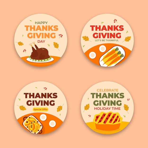 Flat labels collection for thanksgiving celebration