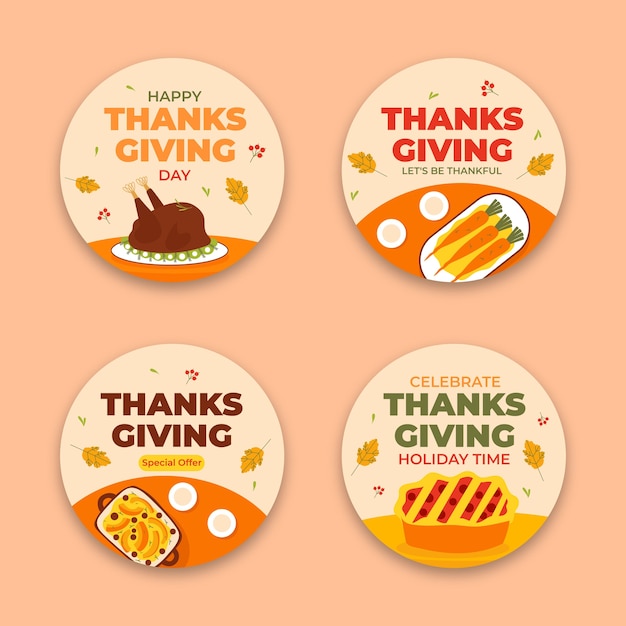 Free vector flat labels collection for thanksgiving celebration