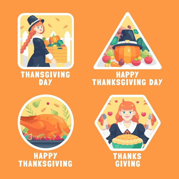 Flat labels collection for thanksgiving celebration