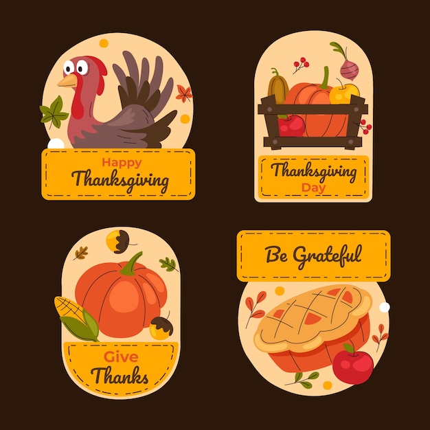 Free vector flat labels collection for thanksgiving celebration