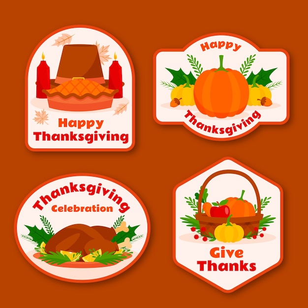 Flat labels collection for thanksgiving celebration