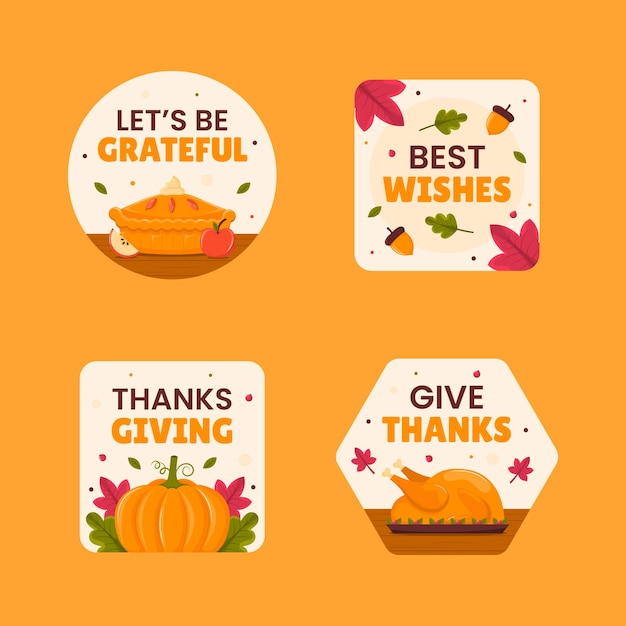 Vettore gratuito collezione di etichette piatte per la celebrazione del ringraziamento