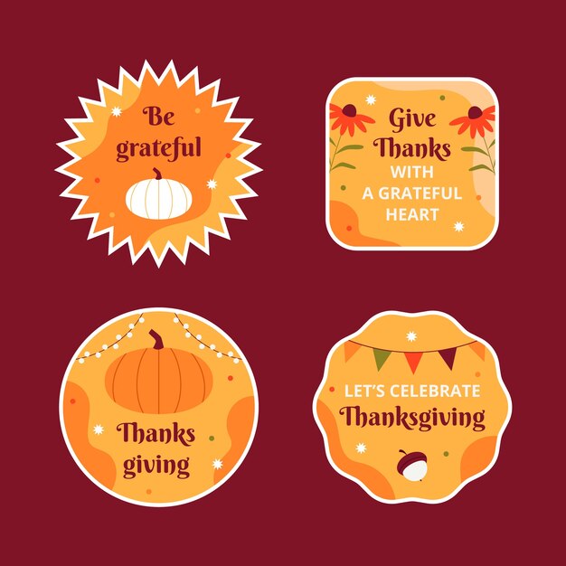 Flat labels collection for thanksgiving celebration