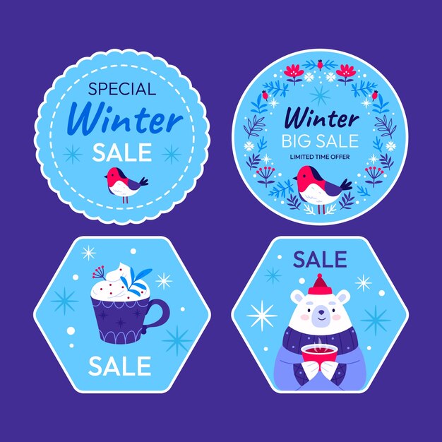 Free Vector flat labels collection for winter season