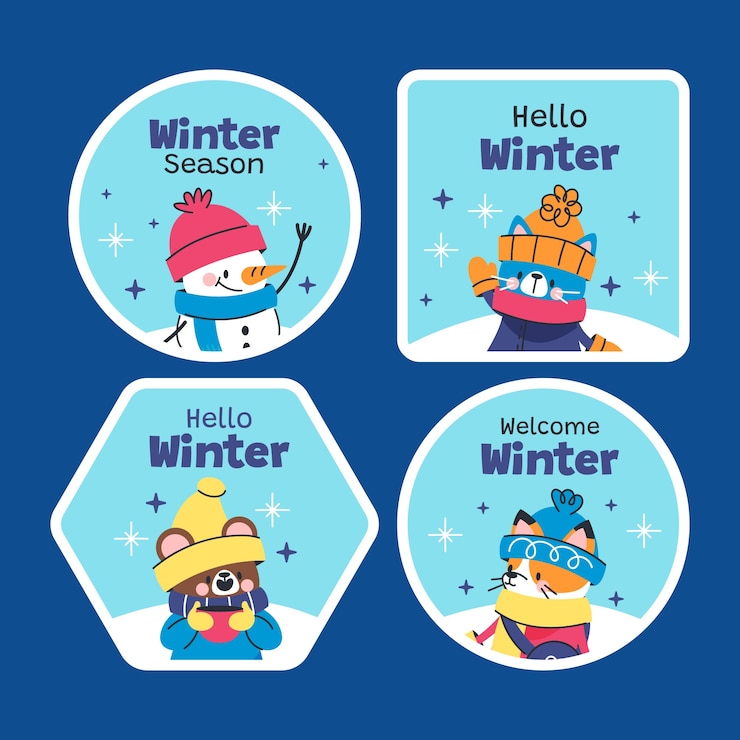 무료 Vector 겨울 시즌에 대한 평평한 라벨 수집