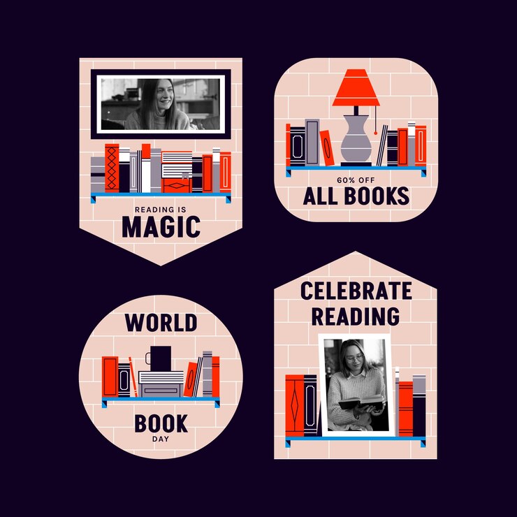 Free Vector flat labels collection for world book day celebration