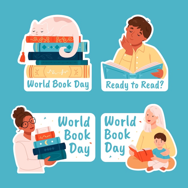 Flat labels collection for world book day celebration