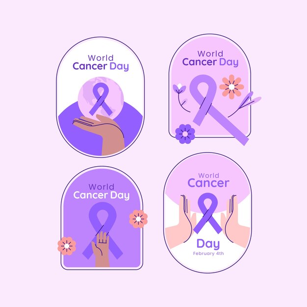 세계 암 날 의식 을 위해 평평 한 라벨 수집