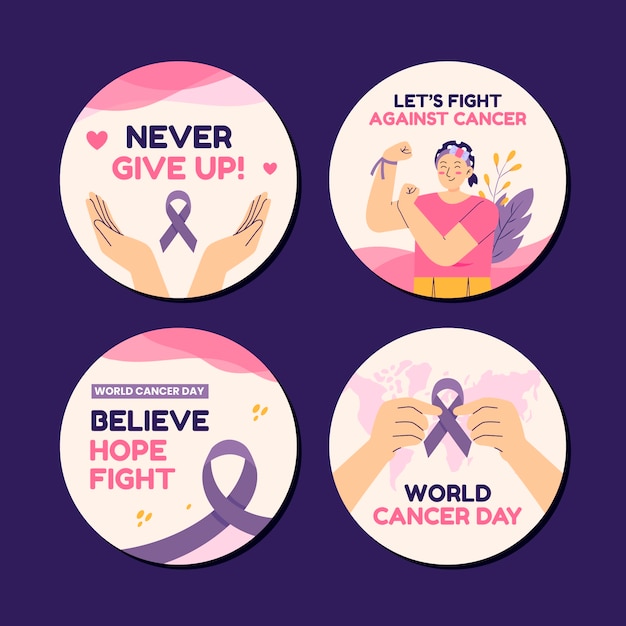 Free vector flat labels collection for world cancer day