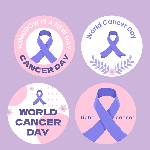 Vettore gratuito raccolta di etichette piatte per la giornata mondiale contro il cancro