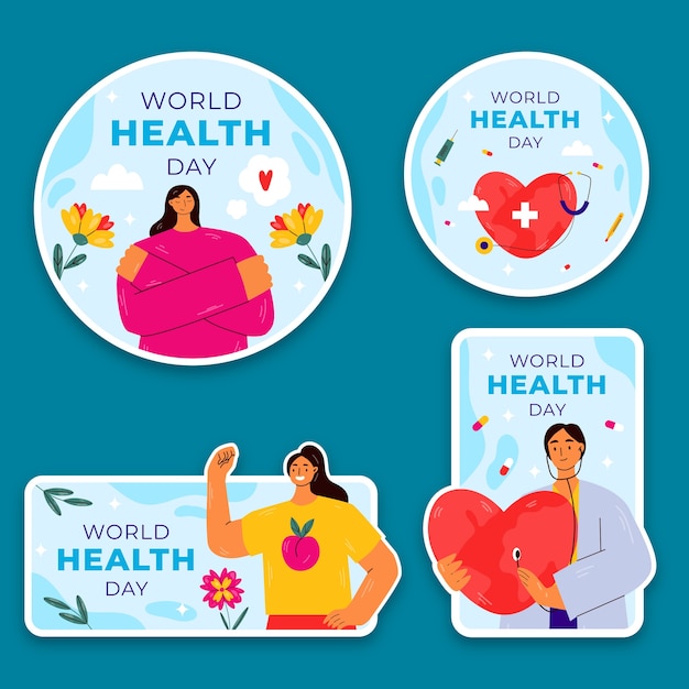 Flat labels collection for world health day celebration