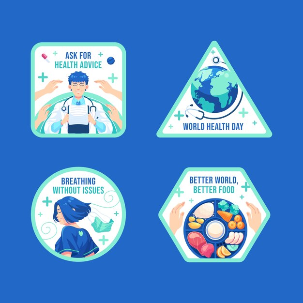Flat labels collection for world health day celebration