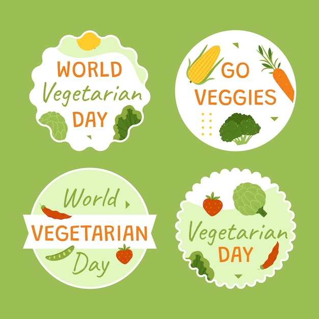 Free vector flat labels collection for world vegetarian day celebration