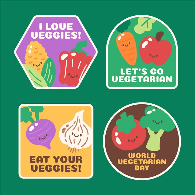 Flat labels collection for world vegetarian day